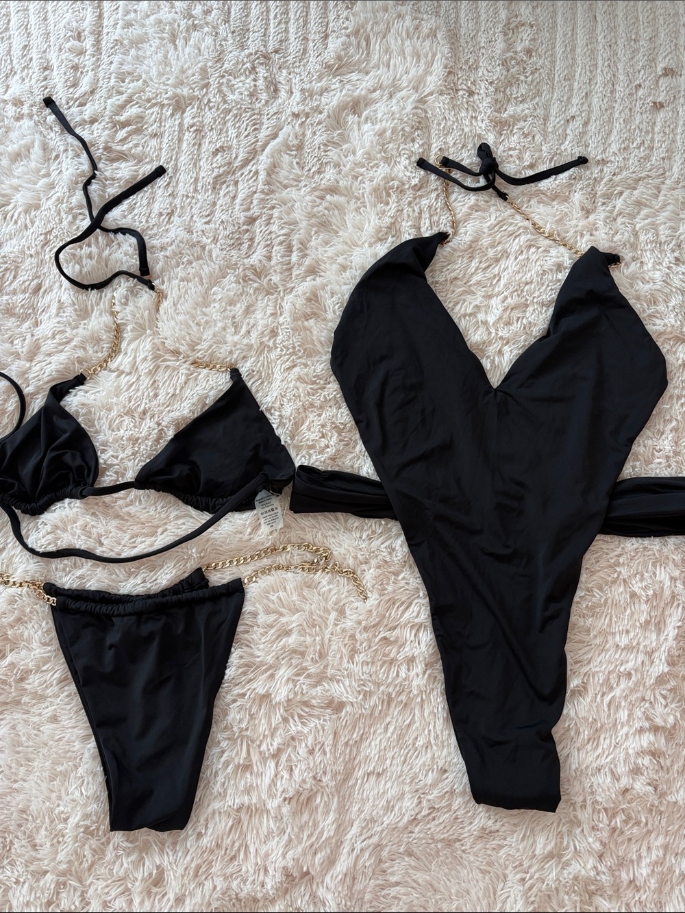 Beach bunny two Black Bikinis with Gold Chain Straps